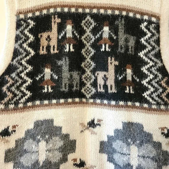 Alpaca Import Peruvian Hand Made Knitted 100% Alpaca Aztec Boho Y2K Vest Sz L - Picture 11 of 11